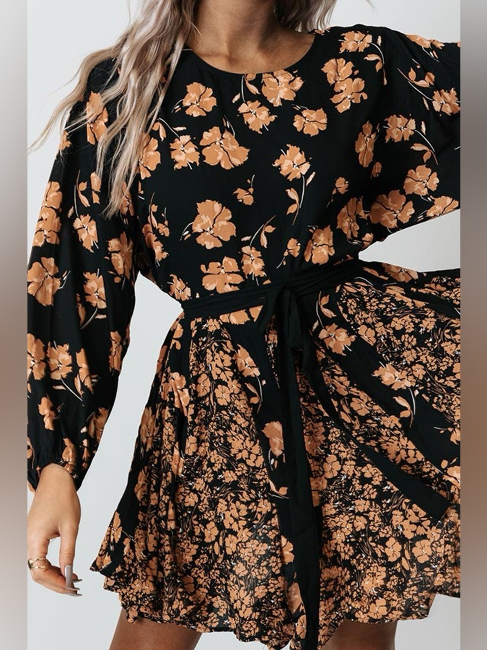 Mittoshop Orange and Black Floral Mini Dress Size M - Picture 2 of 10